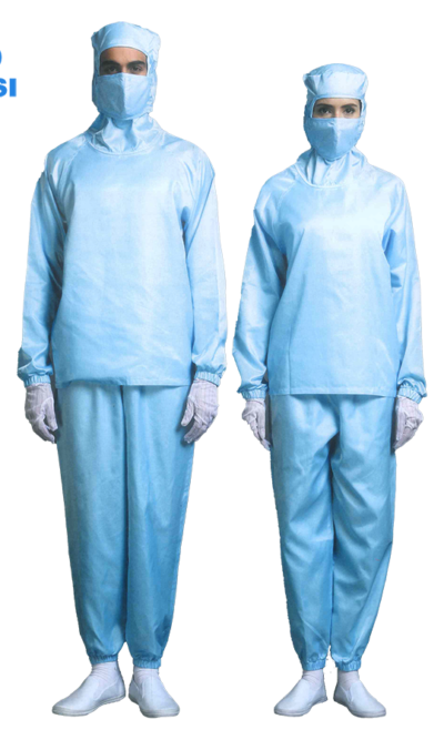 Autoclavable Cleanroom Suits - Pant Suit Font Zipper Type Attached Hood