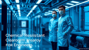 Engineers in a chemical-resistant cleanroom environment.