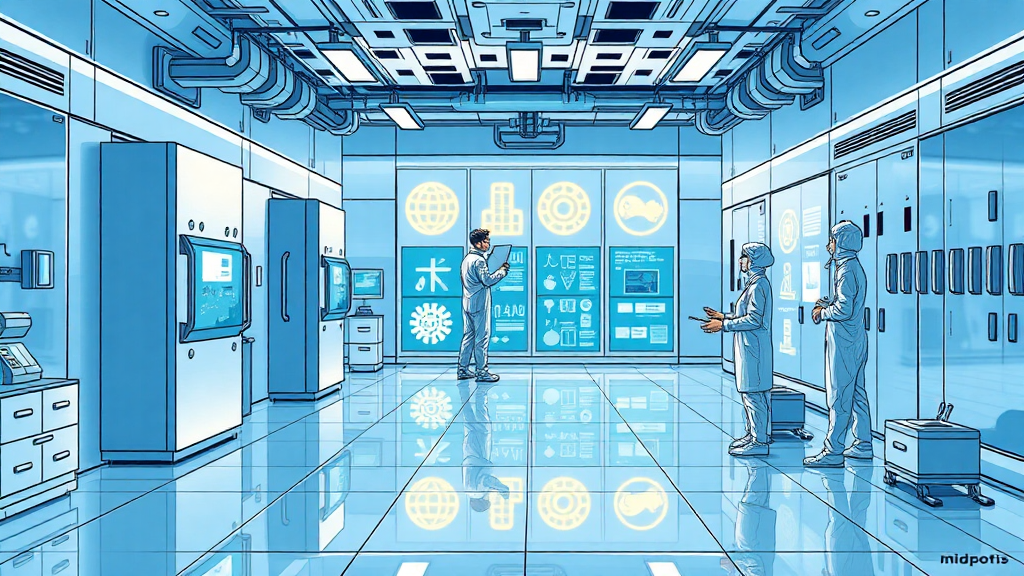 Scientists working in a futuristic laboratory setting.
