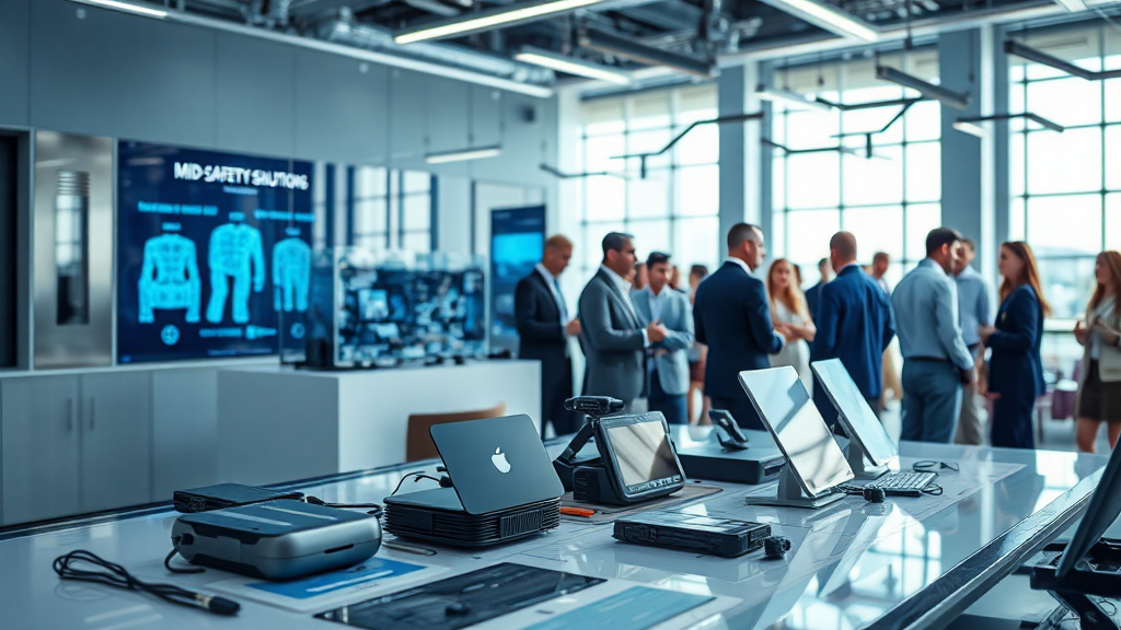 Office meeting with technology and digital displays.