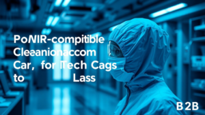 Person in cleanroom suit in technology lab environment