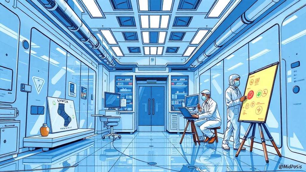 Futuristic lab with scientists analyzing data.