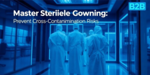 Sterile gowning to prevent cross-contamination in lab.