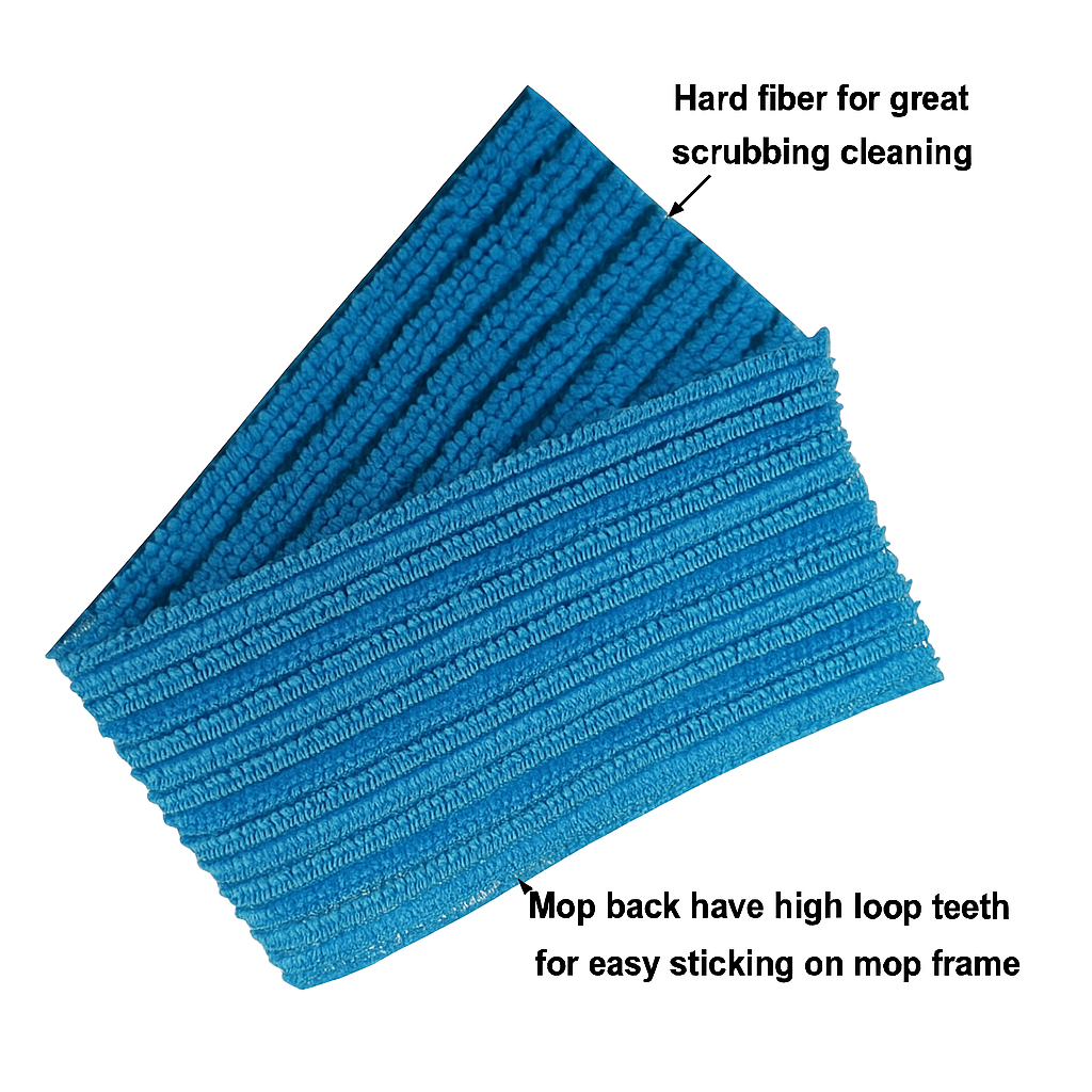 Disposable microfiber scrubbing mop pad with dark-blue scrubbing strips