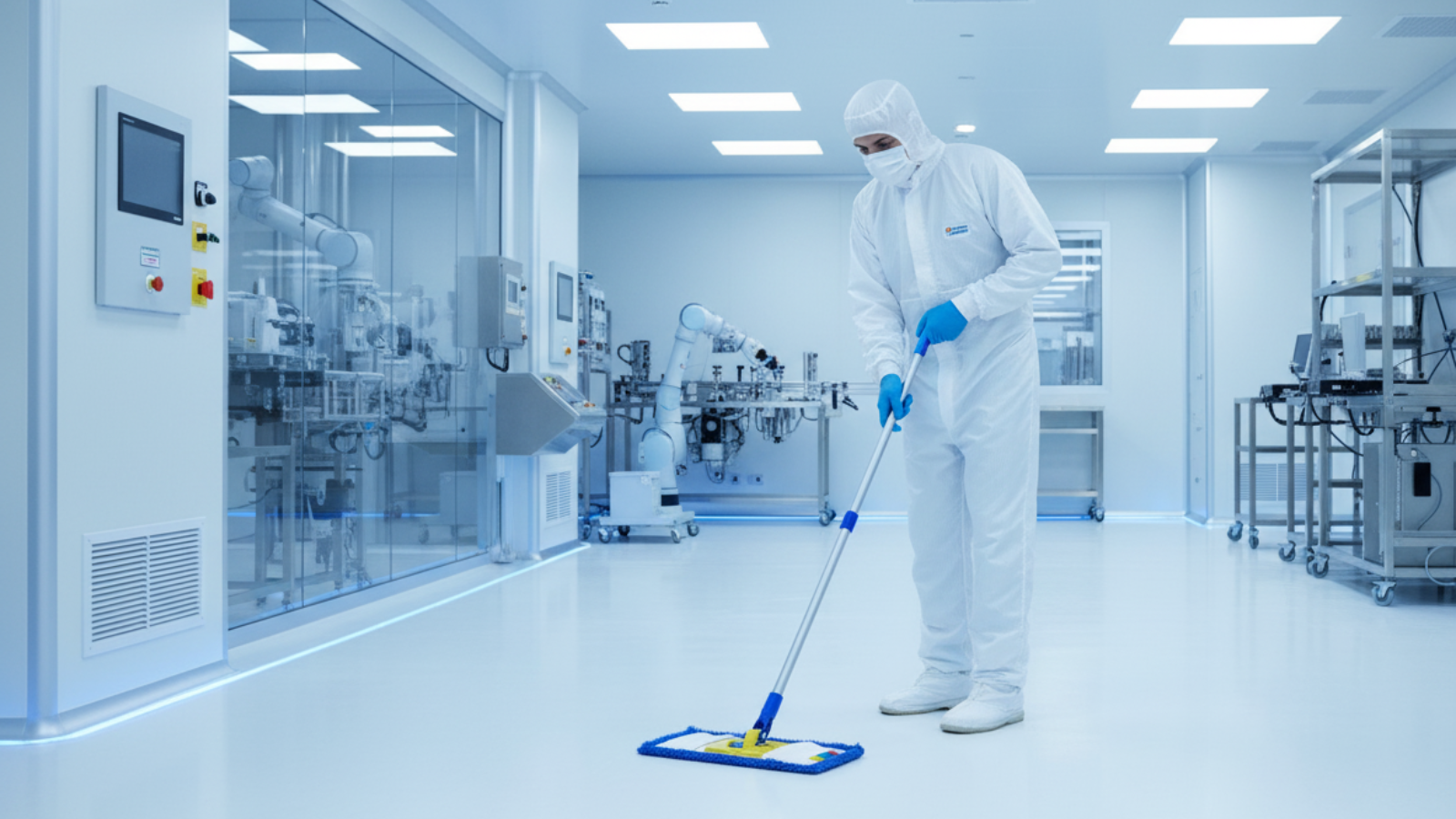Pharmaceutical cleanroom mop application