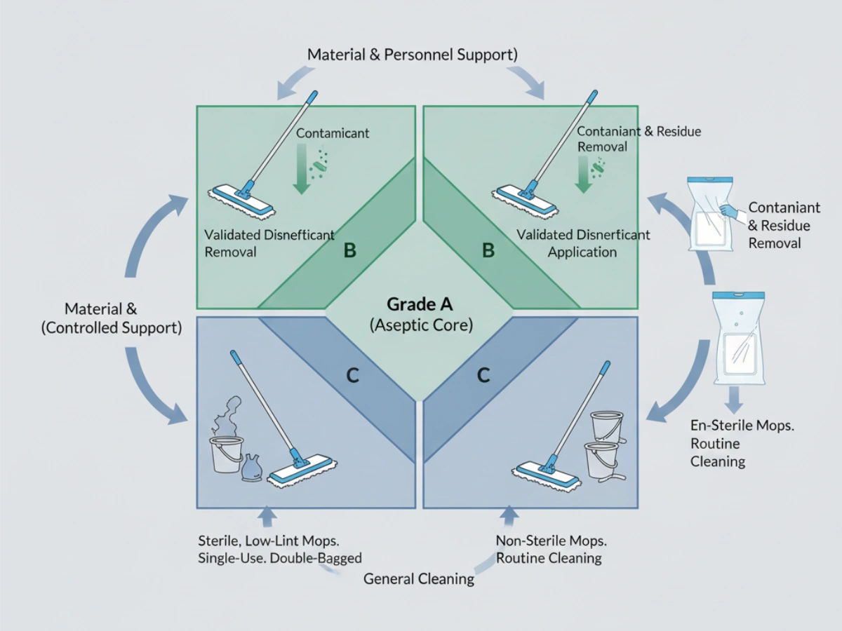 EU GMP Annex 1 contamination control strategy illustrating the role of cleanroom mops within pharmaceutical cleaning validation workflows.