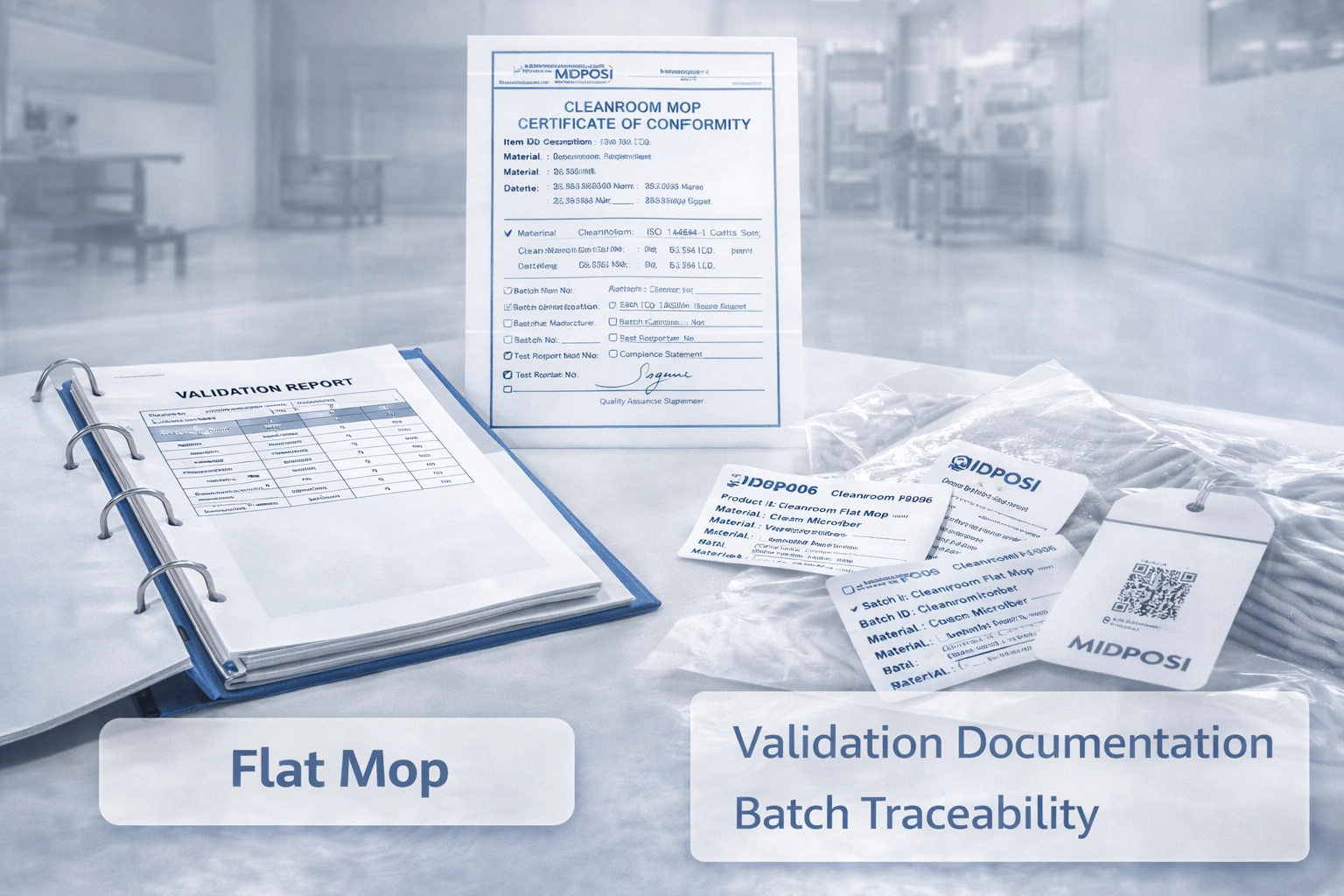Cleanroom mop validation documentation and batch traceability records for GMP procurement