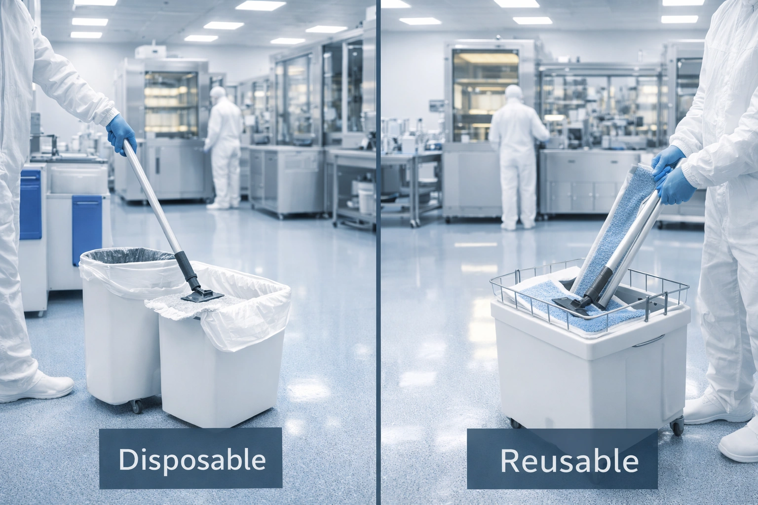 Disposable vs reusable cleanroom mop comparison for GMP facility procurement decision