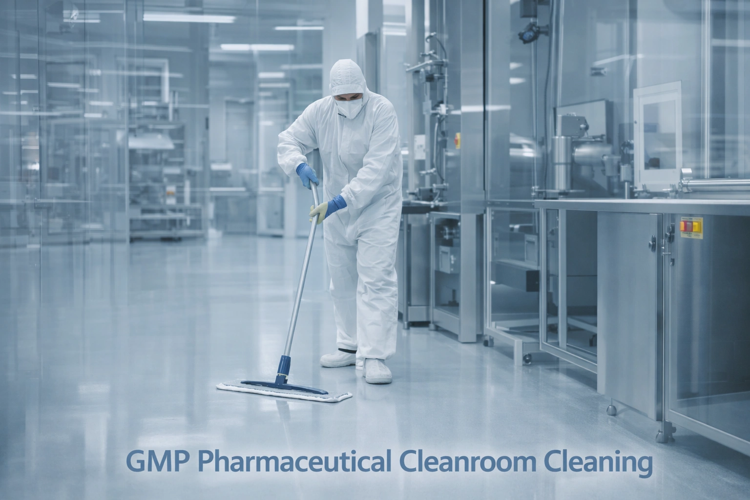 GMP pharmaceutical cleanroom cleaning with a precision cleanroom mop