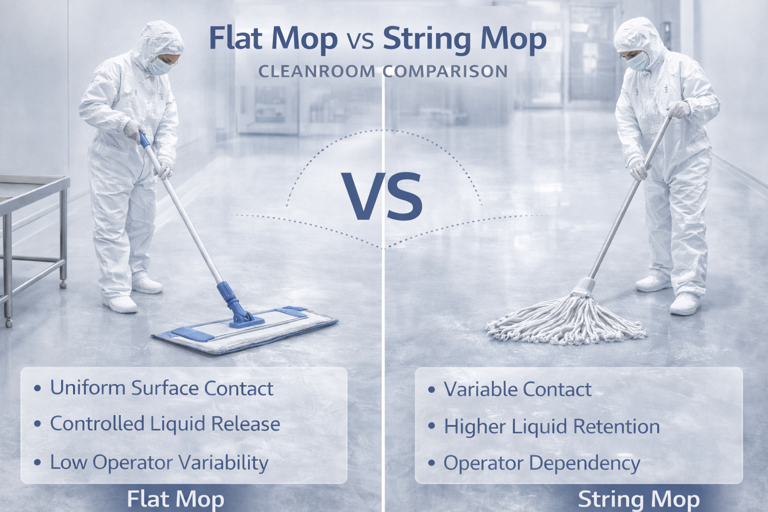 Farmacia purĉambra plata mopo subtenas unuforman purigadon kaj SOP-ripeteblon en GMP-medioj