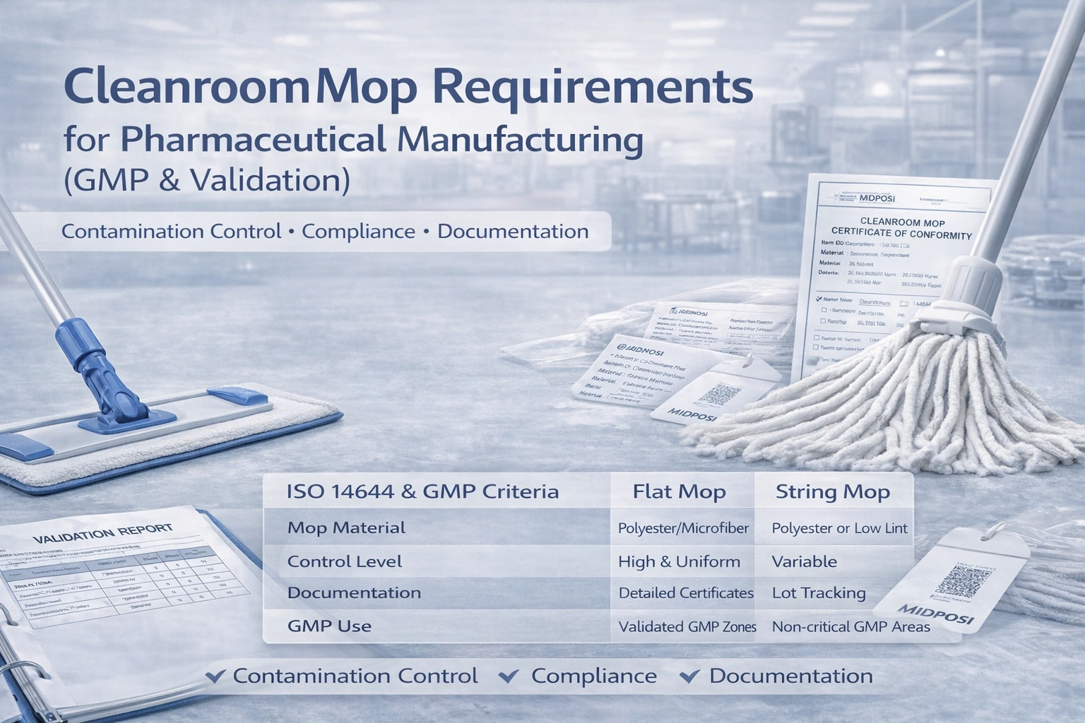 Farmaciaj purĉambraj moppostuloj por GMP-validumado kaj superrigardo pri poluado