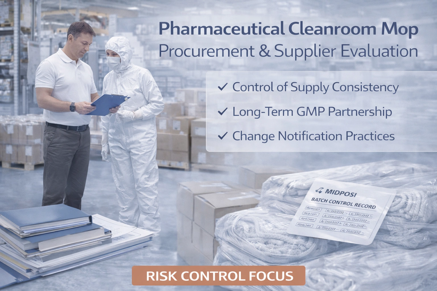 Procurement and supplier evaluation for pharmaceutical cleanroom mop sourcing including batch consistency and change control