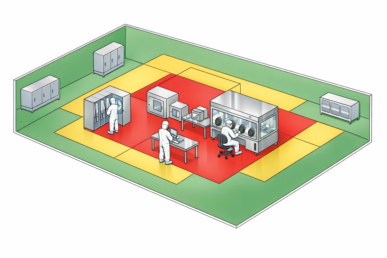 Cleanroom EM risk assessment matrix showing high medium and low risk zones