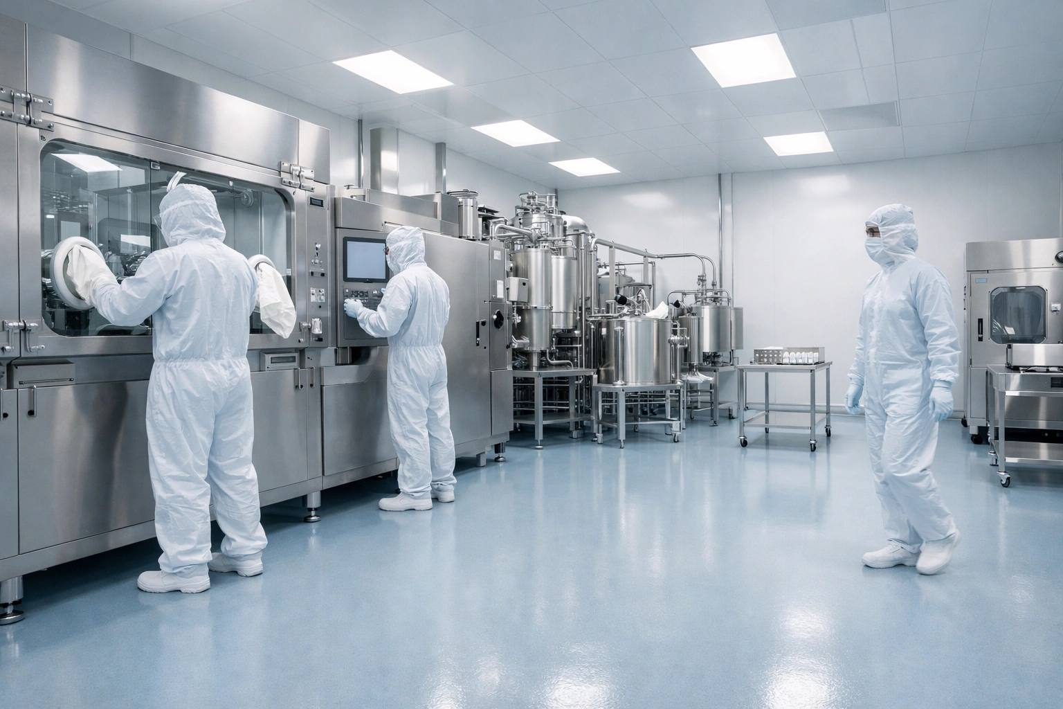 EU GMP-Aneksaĵo 1 konforma purĉambra medio subtenanta sterilan farmacian fabrikadon