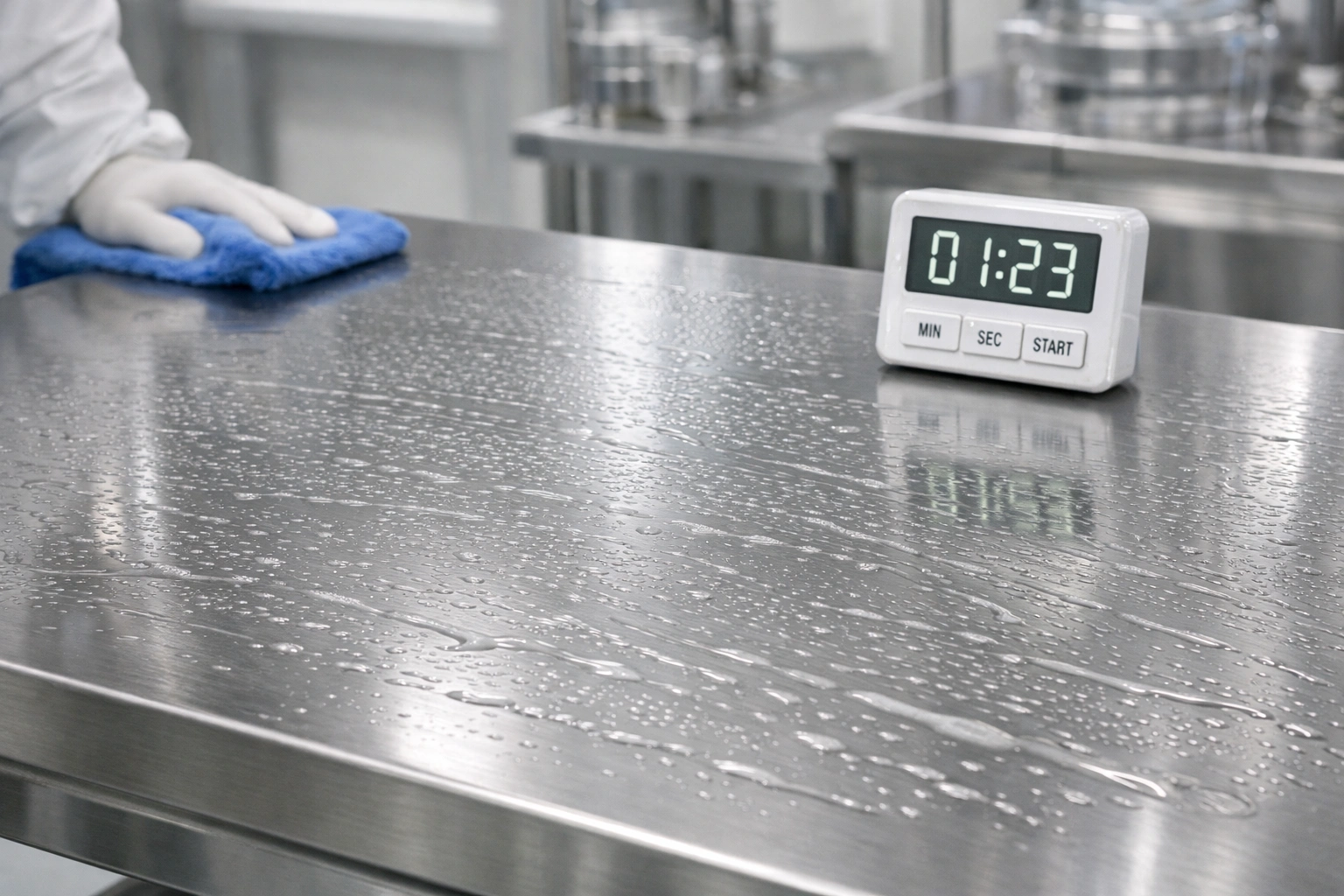 Sterile surface cleaning inside controlled environments, technical documentation style