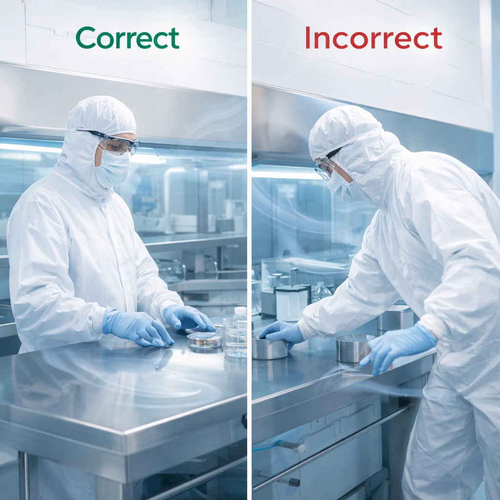 Correct versus incorrect cleanroom personnel behavior comparison