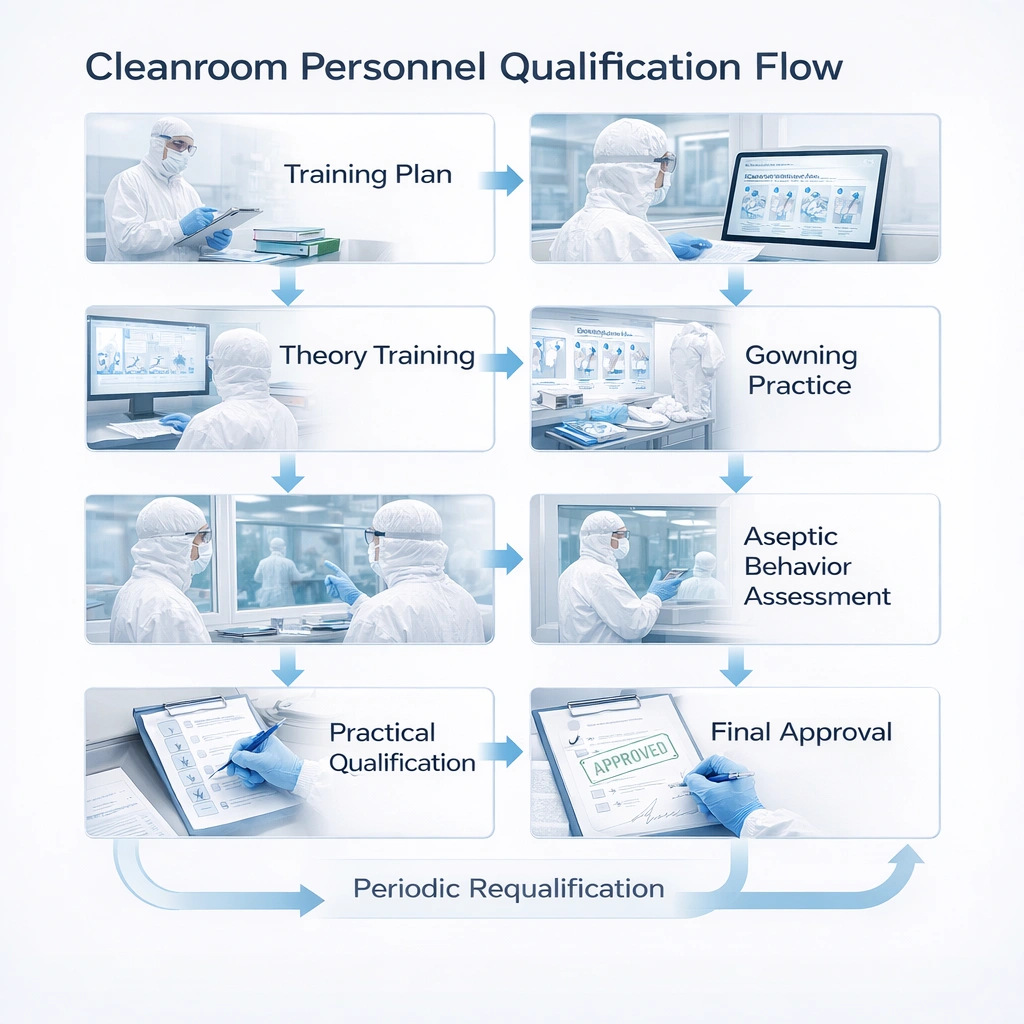 Cleanroom personnel qualification flowchart for GMP training