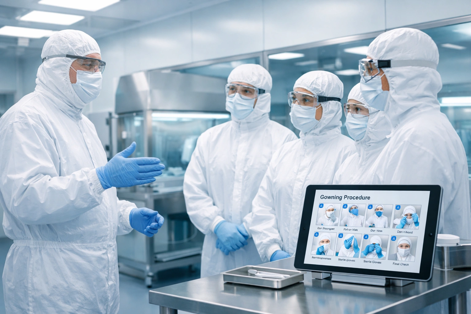Cleanroom personnel training in a GMP pharmaceutical cleanroom