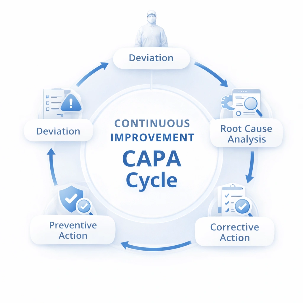 Cleanroom CAPA cycle flowchart for contamination control protocol improvement