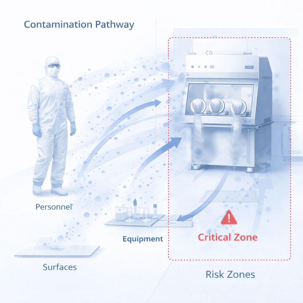 Cleanroom contamination pathways diagram for contamination control protocol planning
