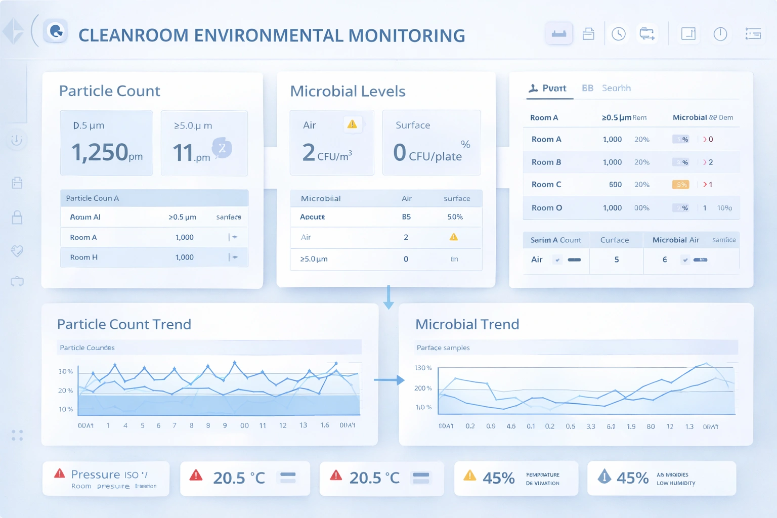 Cleanroom environmental monitoring dashboard for protocol verification