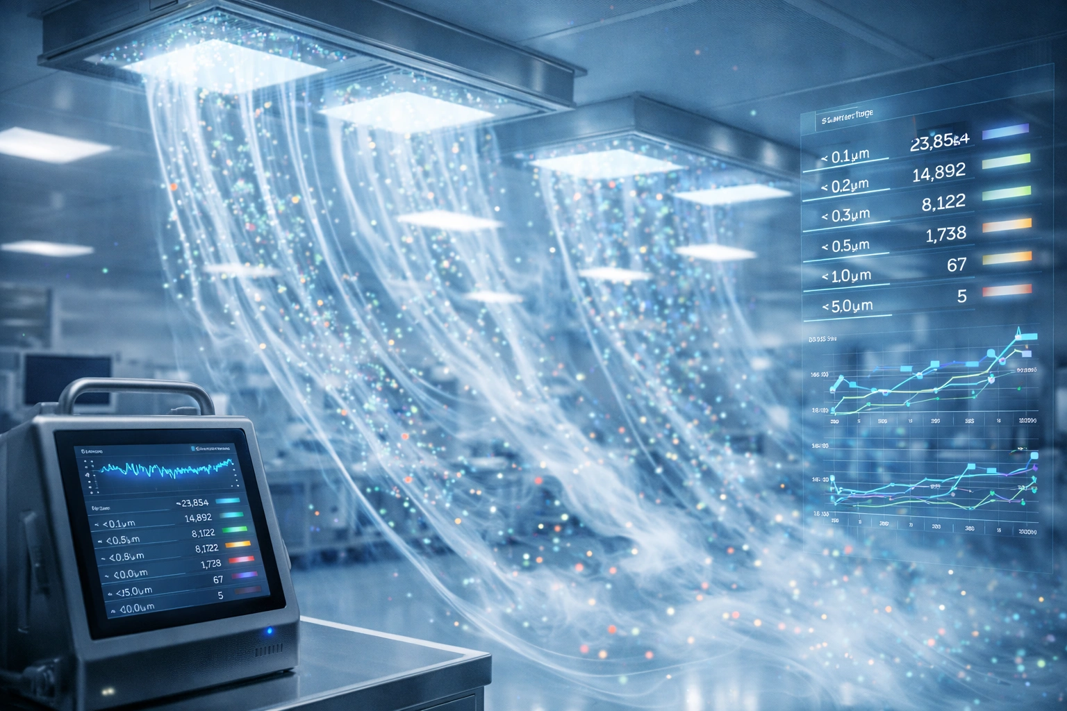 Cleanroom particle trace analysis in action with particle monitoring and airflow path tracking