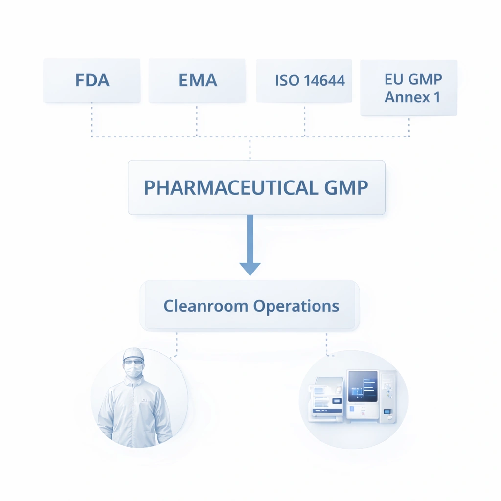Pharmaceutical GMP compliance flowchart showing procedural control training documentation and quality assurance