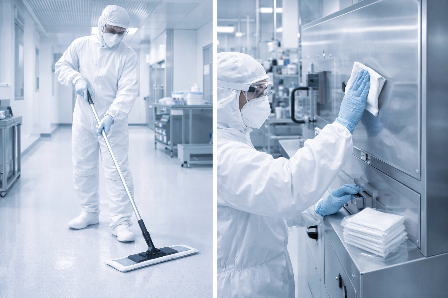 Vergleich der Reinraum-Moppkopf-Materialien, einschließlich Polyester-Mikrofaser- und Schwammmopp-Typen
