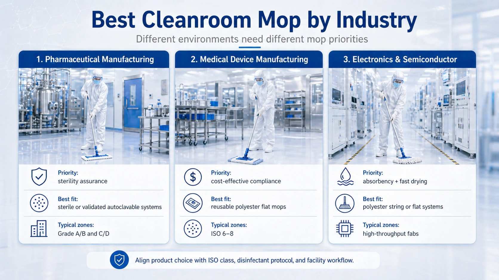 Best cleanroom mop by industry for pharmaceutical medical device and semiconductor cleanrooms