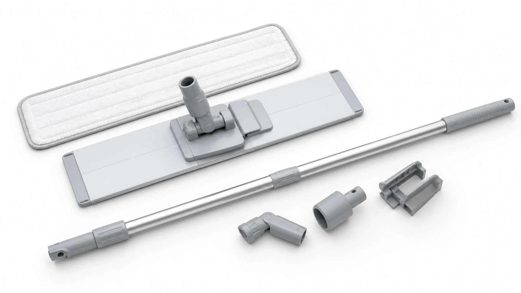 Cleanroom flat mop system components including mop pad frame handle and bucket
