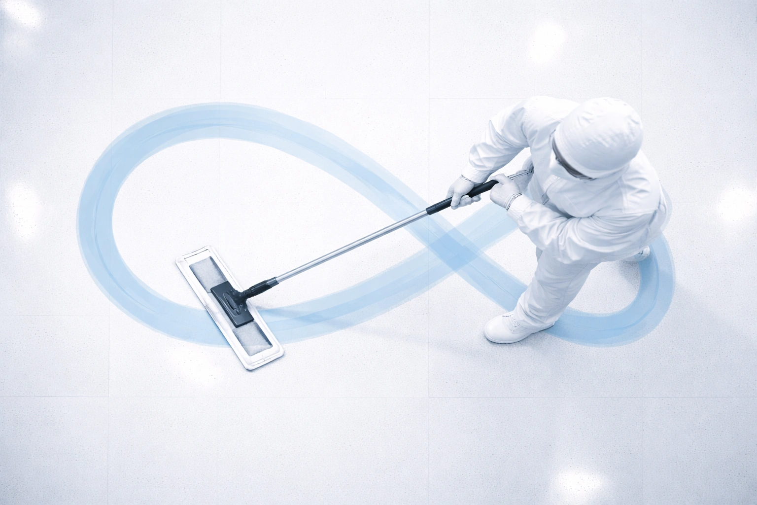 Cleanroom mop figure 8 cleaning method demonstration for floor contamination control
