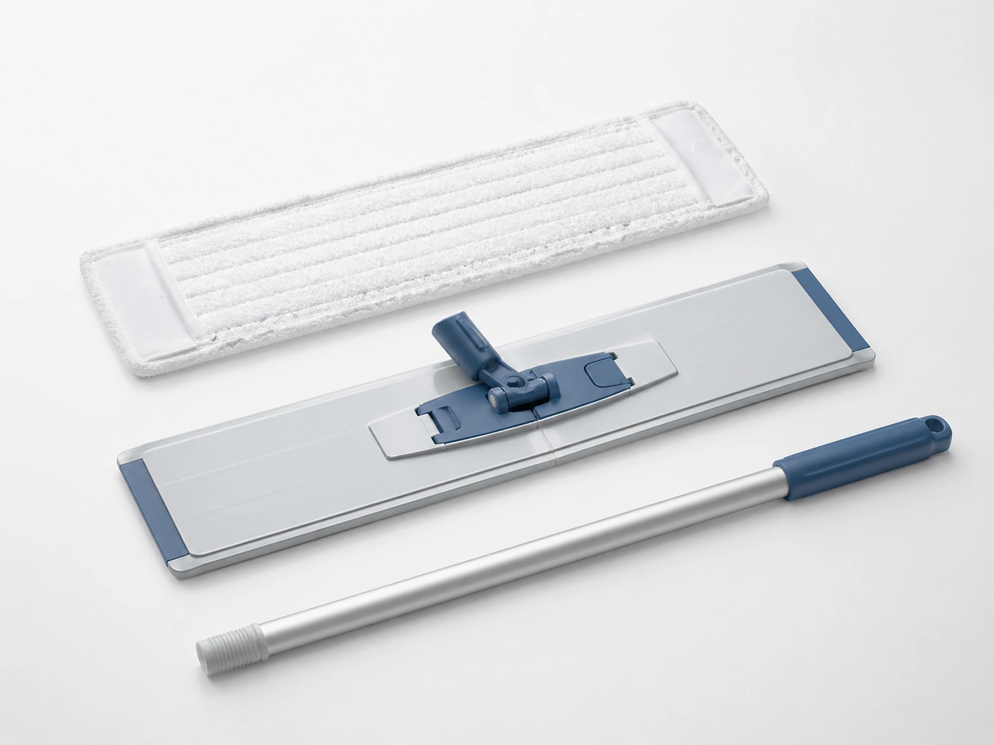 Cleanroom mop head frame and handle product layout for controlled environments