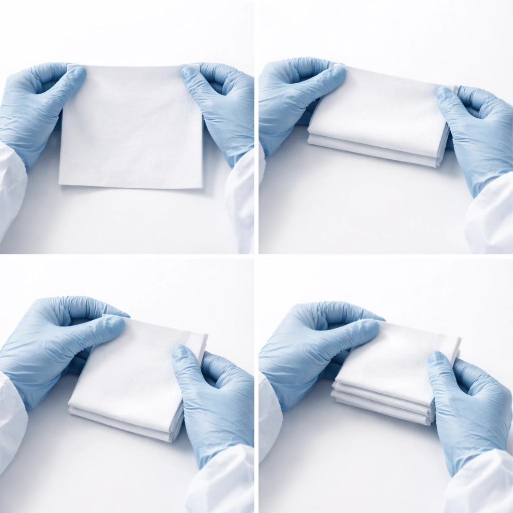 Cleanroom wipe folding technique step by step for contamination control SOP