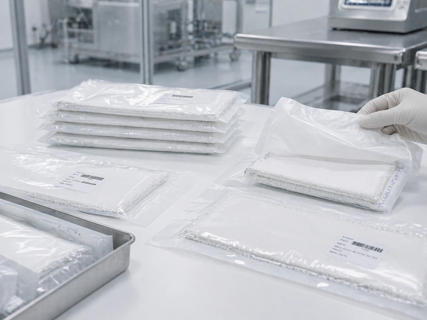 Disposable cleanroom mop packaging with lot traceability for QA review