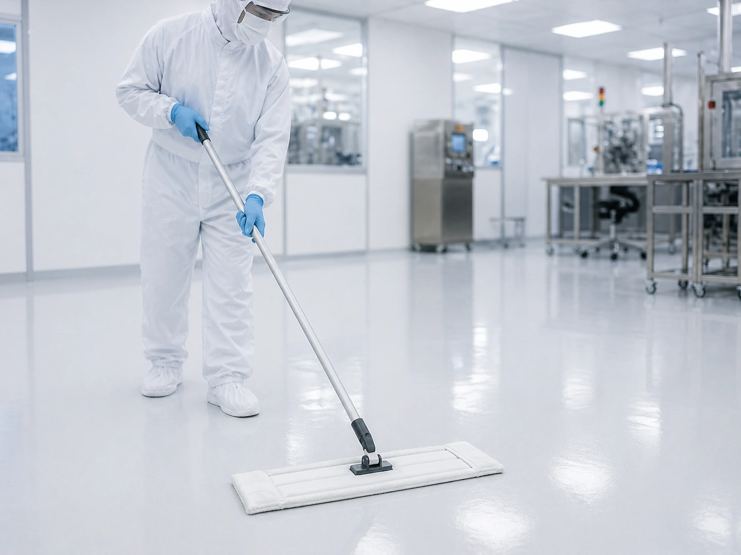 MIDPOSI cleanroom mop used in controlled cleanroom environment