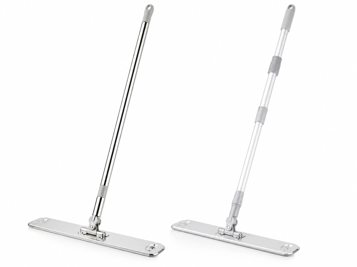Comparison of stainless steel and lightweight cleanroom mop handles in a clean studio setting