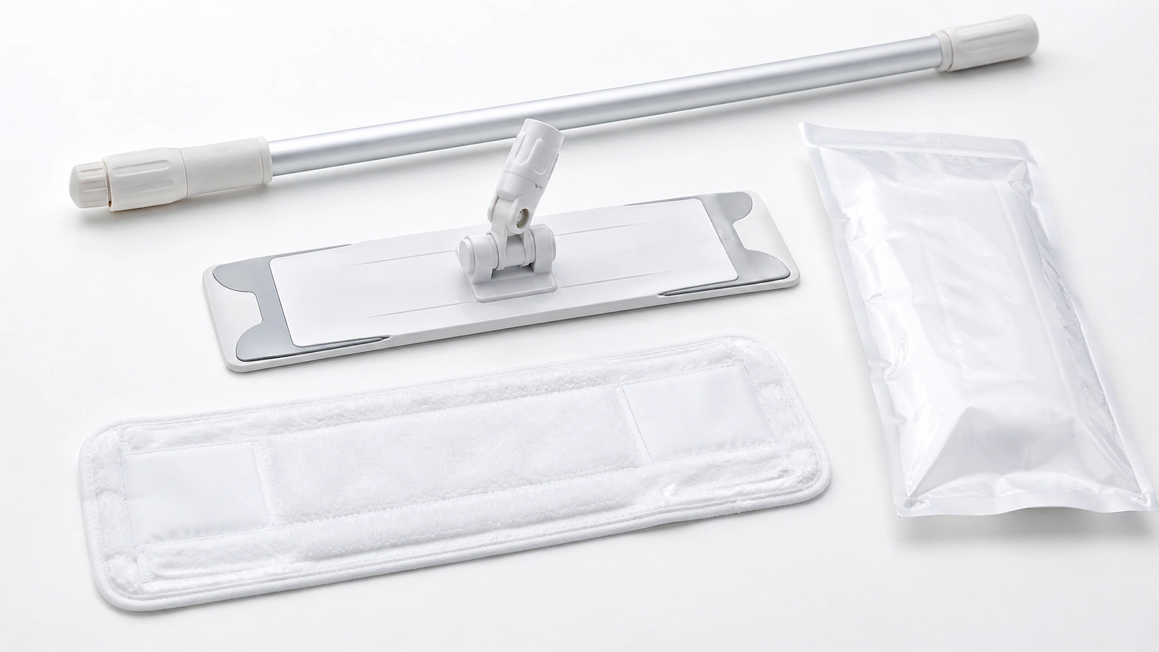 Sterile cleanroom mop cover frame and handle product layout