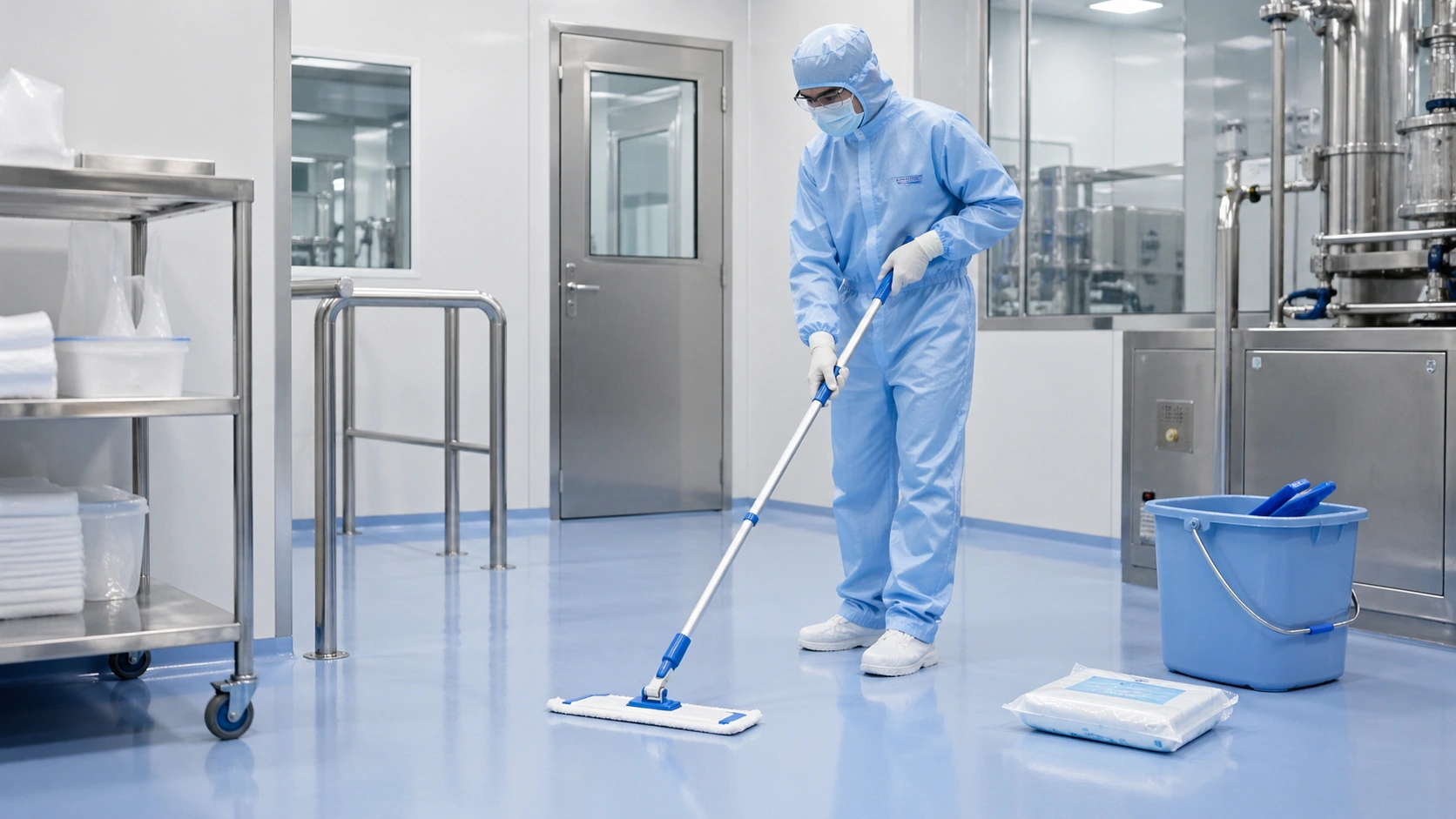 Sterile cleanroom mop GMP cleaning workflow for controlled environments