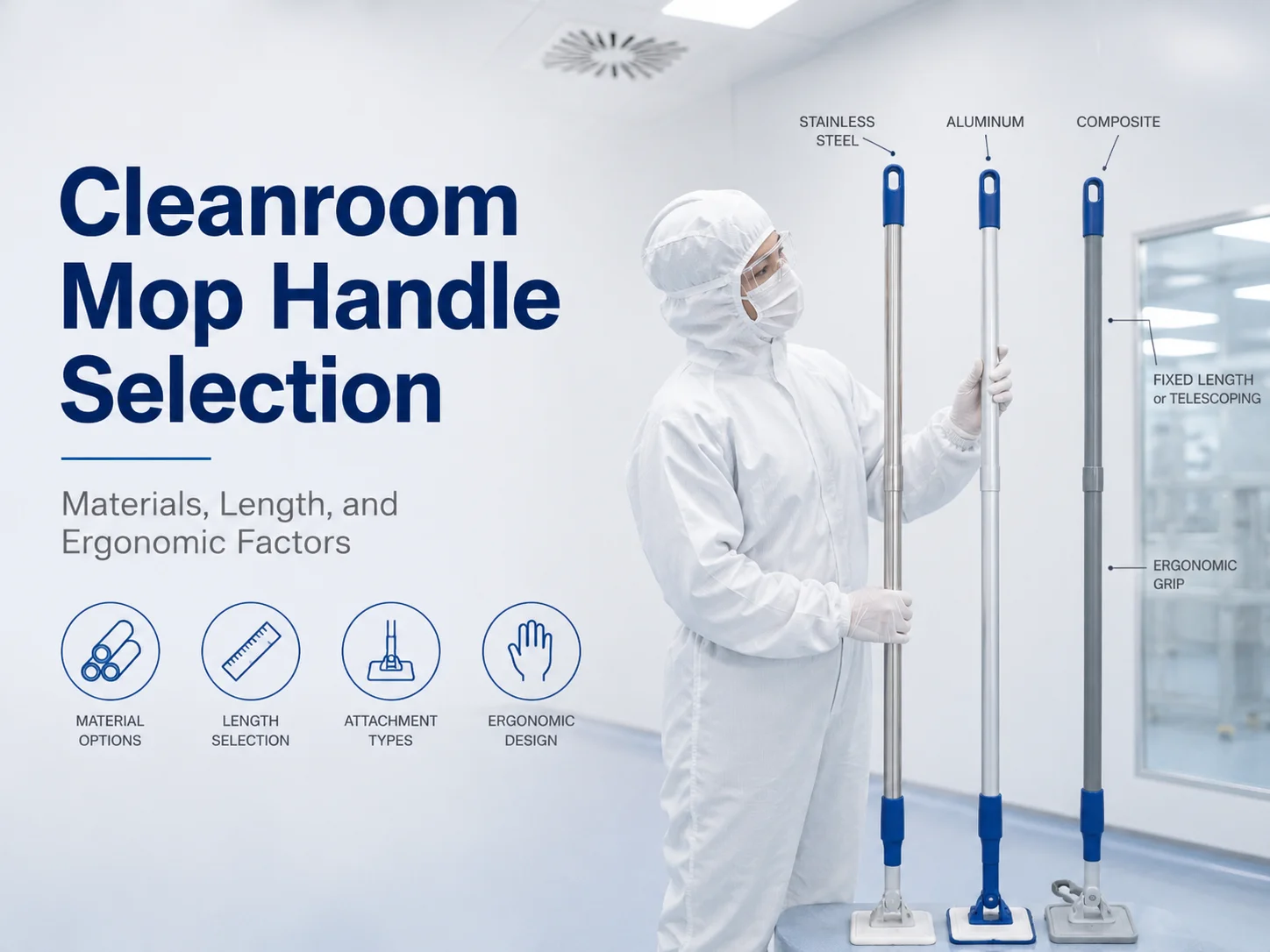 Cleanroom mop spill response protocol -- GMP facility spill containment and cleaning procedure showing categorized spill response levels with corresponding mop selection for aqueous, solvent, biological, and cytotoxic spills in pharmaceutical cleanroom environments, with spill containment barriers and response kit visible in a controlled cleanroom setting