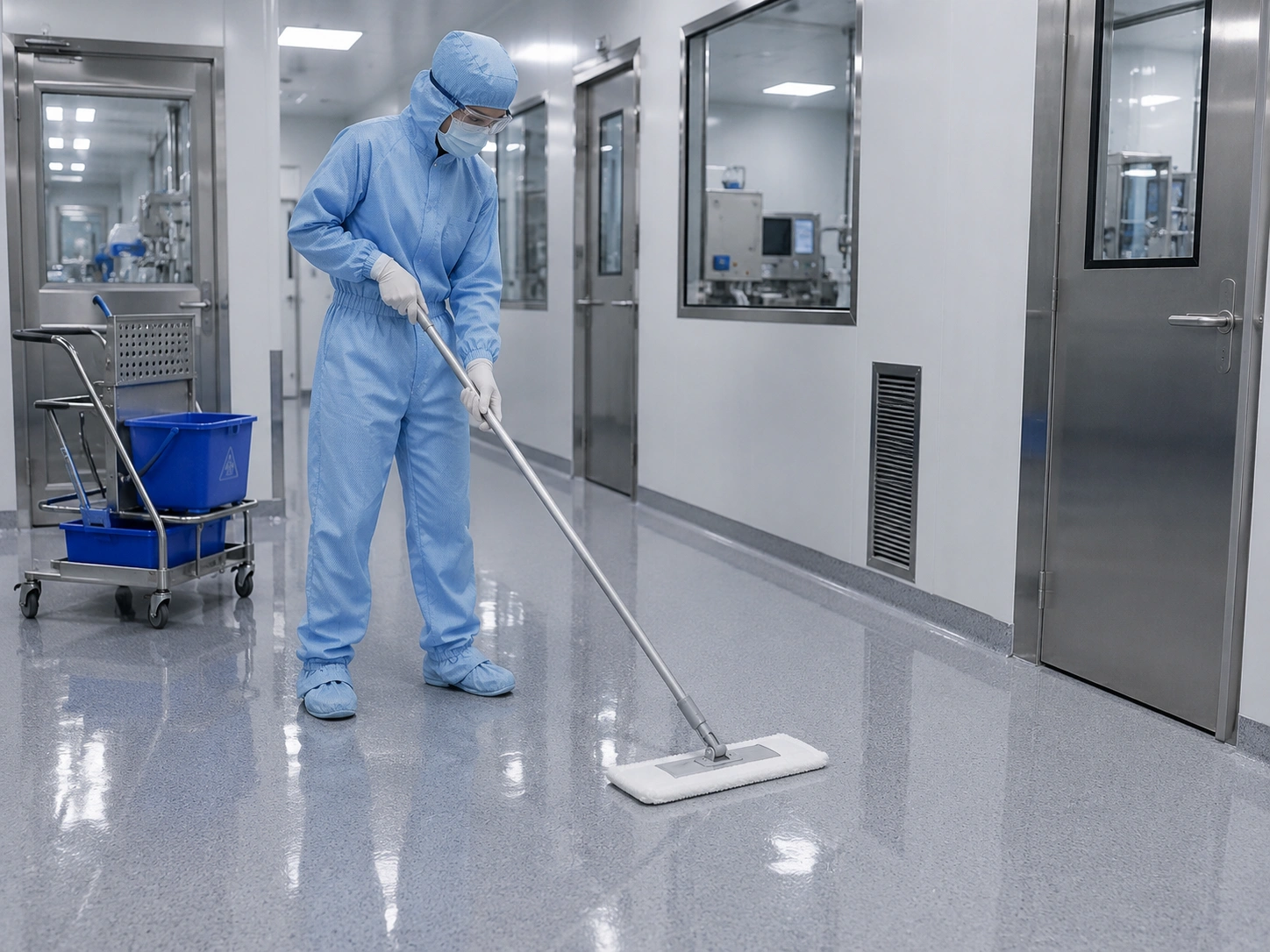 Non-sterile cleanroom mop used for routine controlled cleaning