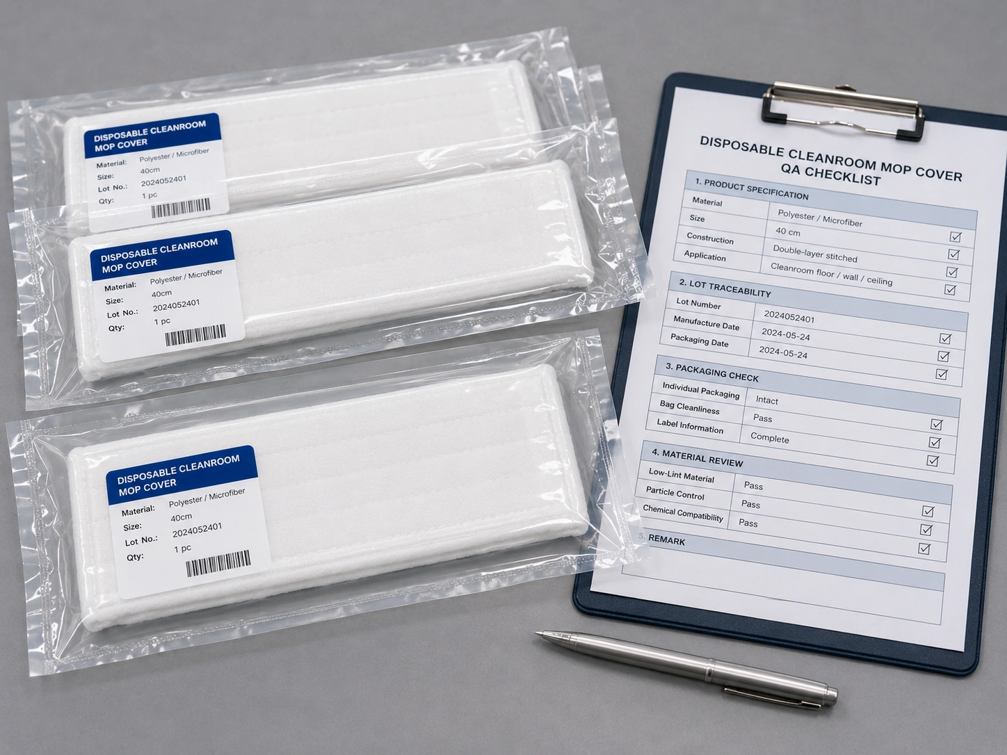 Single-use cleanroom mop cover replacement workflow for GMP and ISO cleanroom cleaning