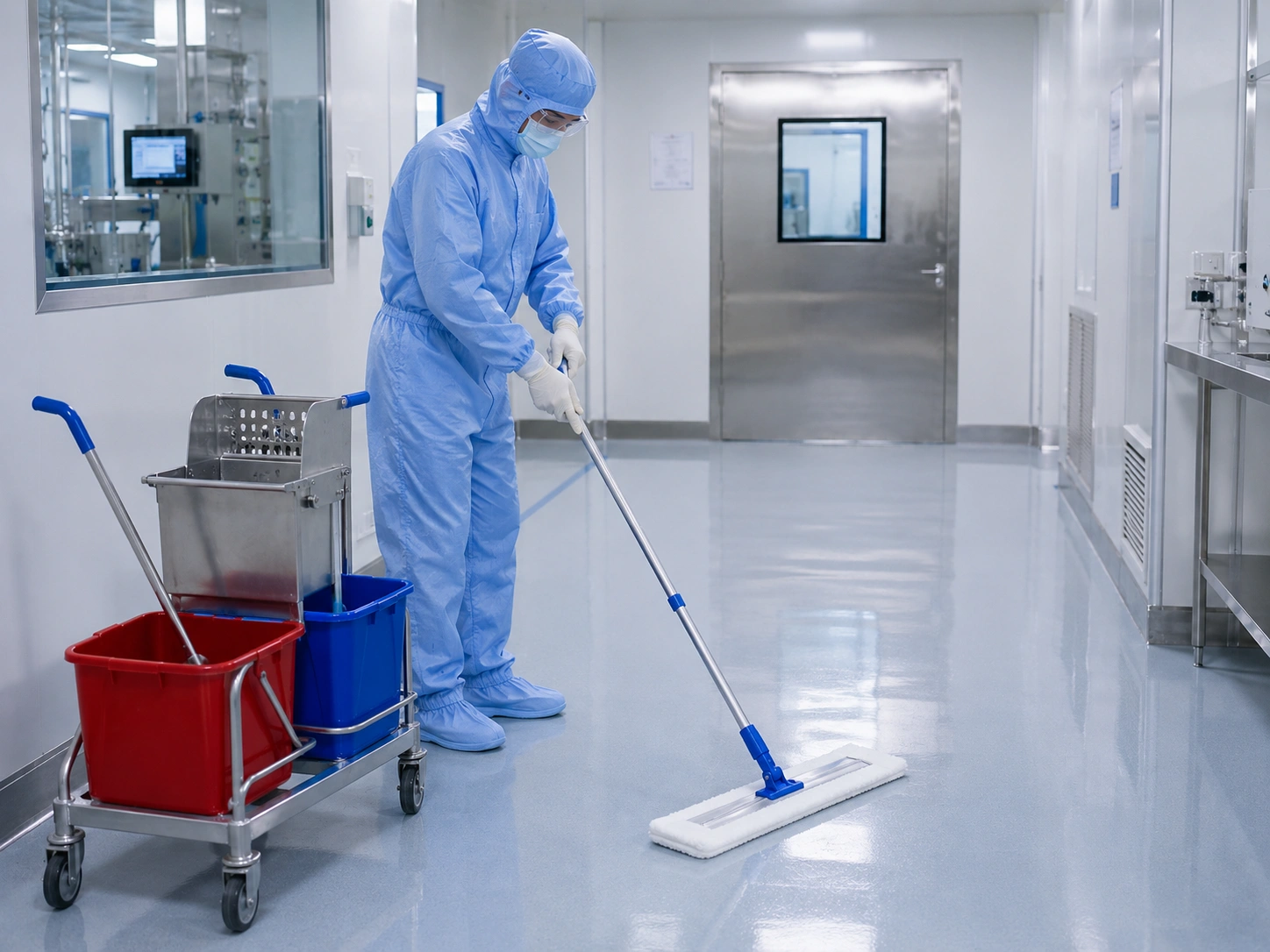 Sterile cleanroom mop used in GMP cleaning procedure