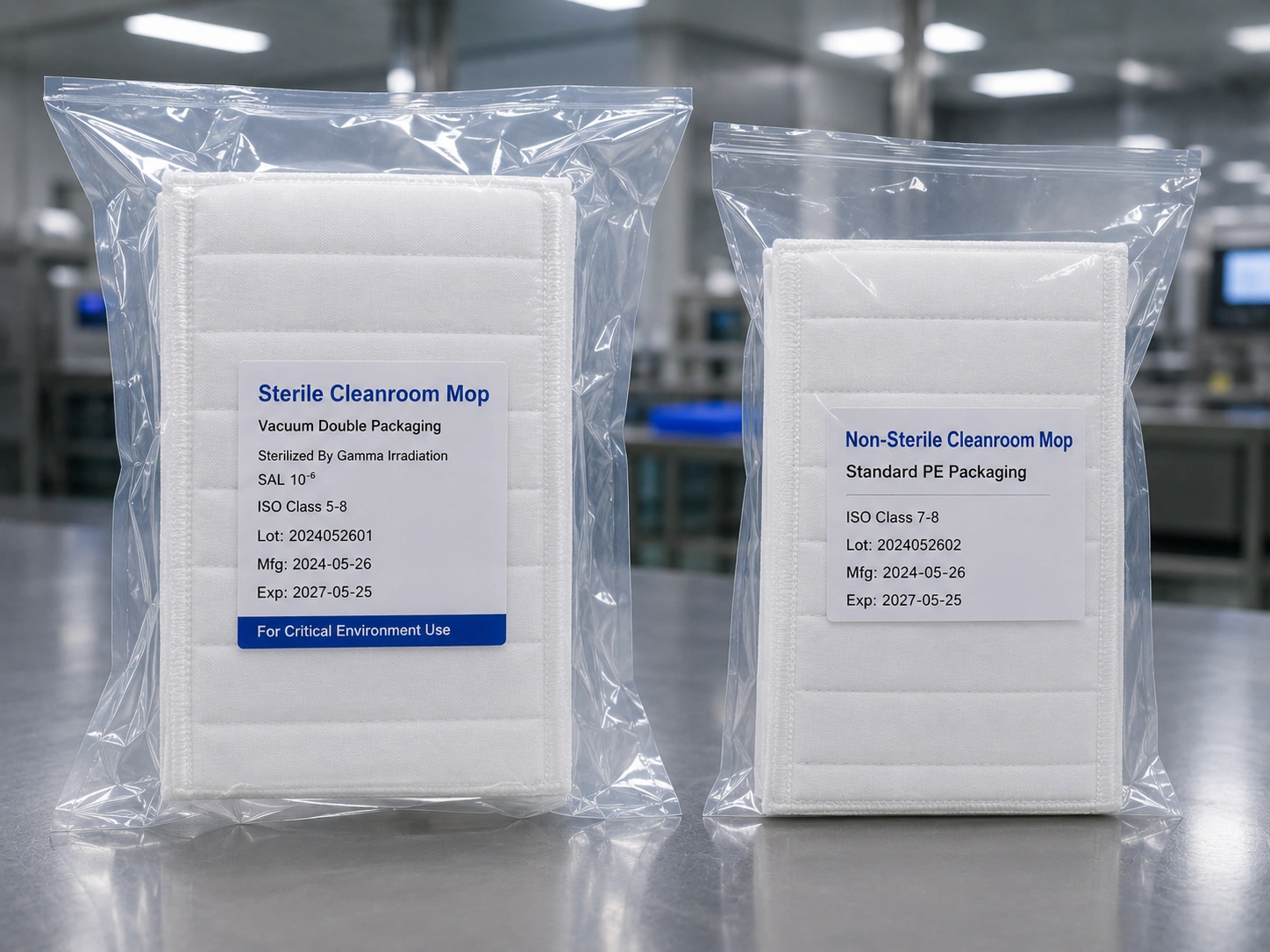 Sterile vs non-sterile cleanroom mop comparison for GMP cleaning