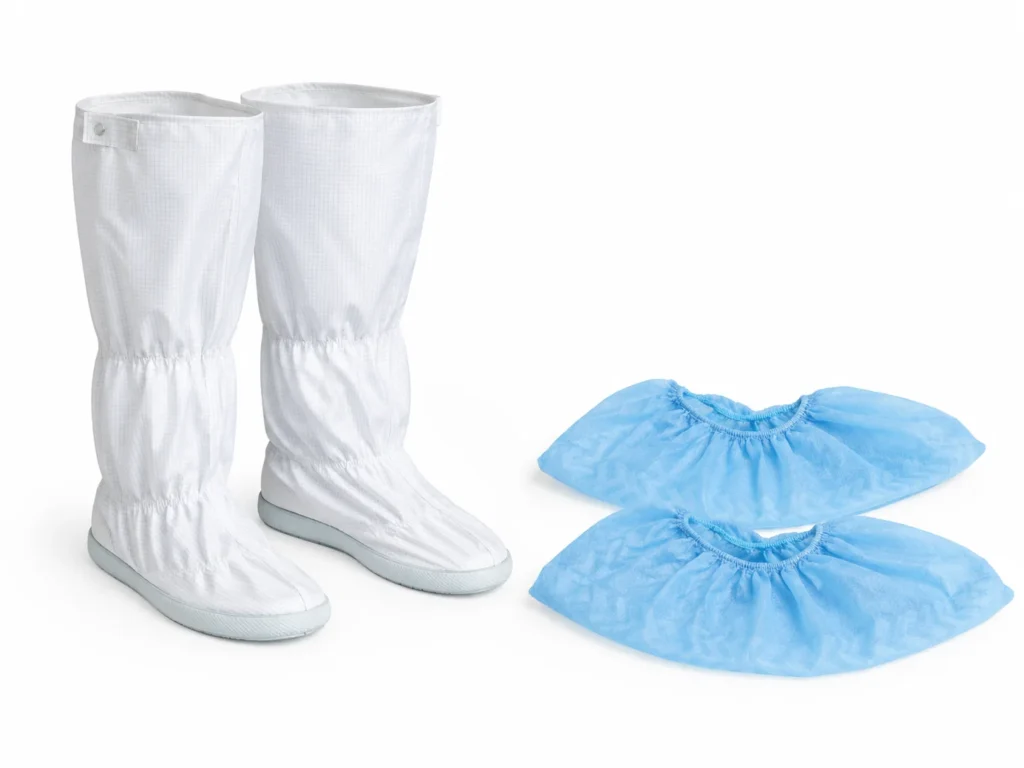 Autoclavable cleanroom boots and disposable shoe covers comparison