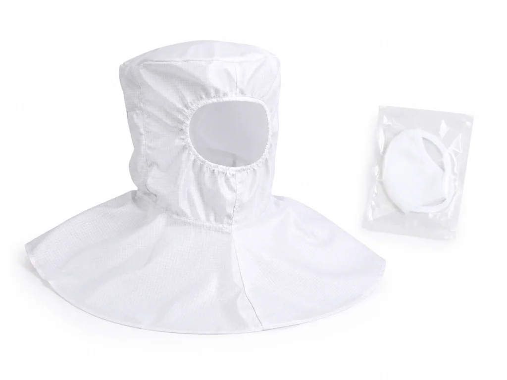 Cleanroom bouffant hood and sterile face mask product display
