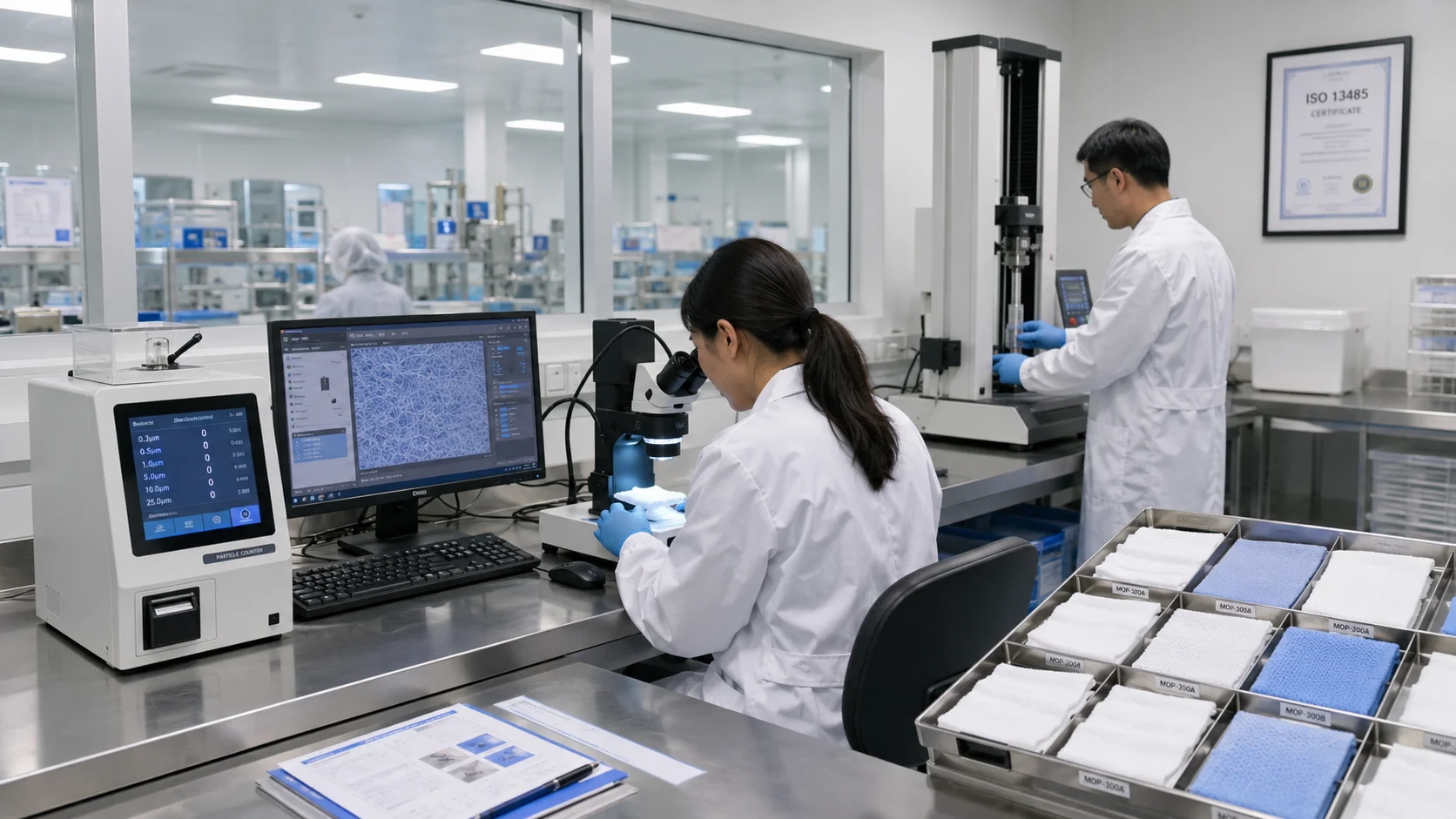Quality control laboratory testing cleanroom mop fabric samples