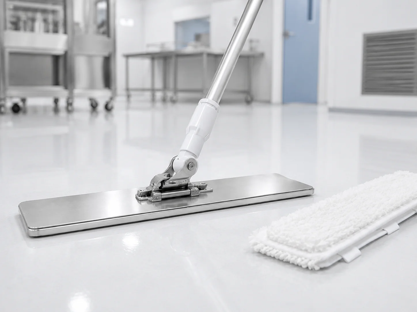 Sterile and non-sterile cleanroom mop cover options available for evaluation from MIDPOSI for GMP facility cleaning programs