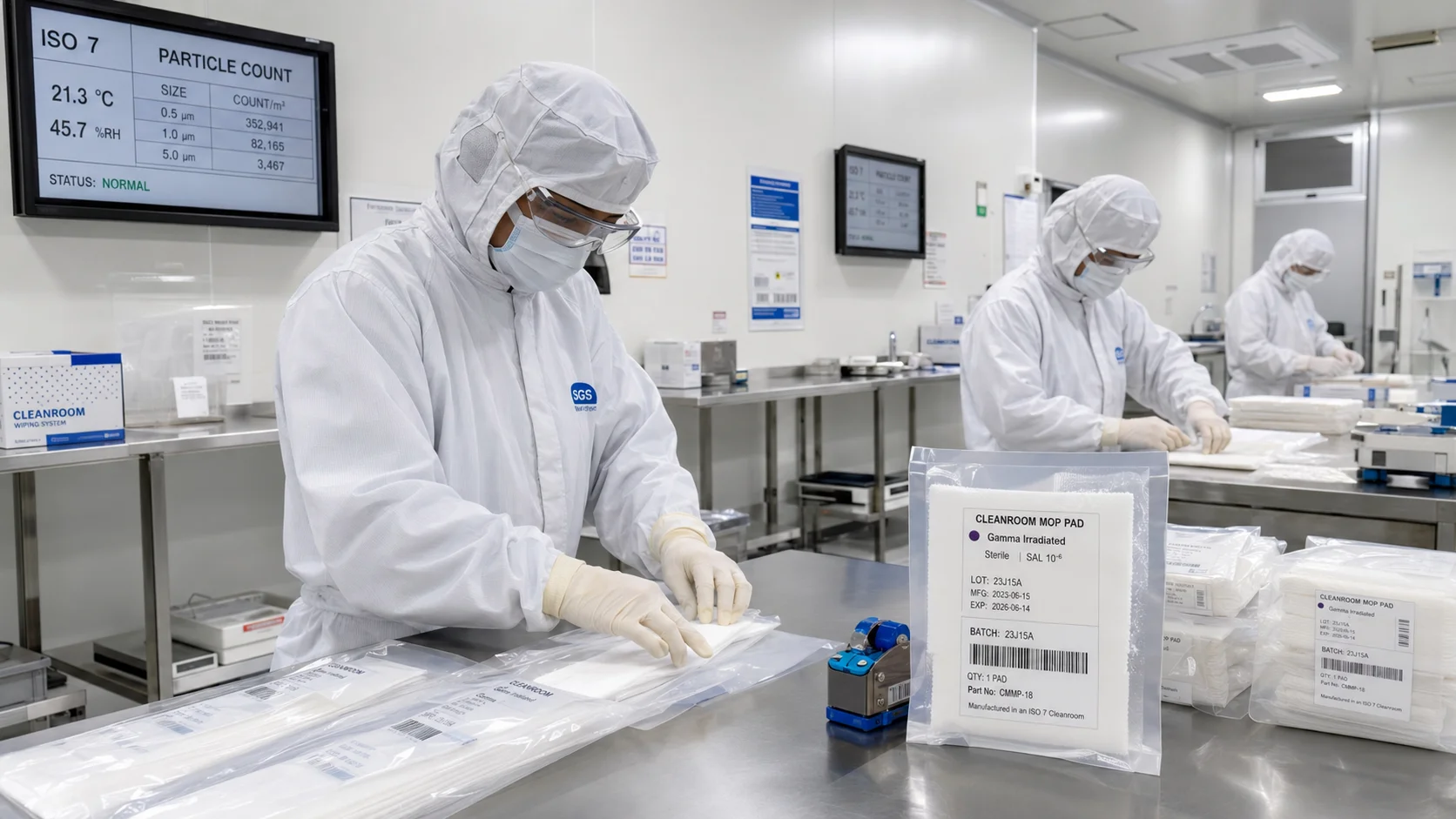 Sterile cleanroom mop packaging and consumables area