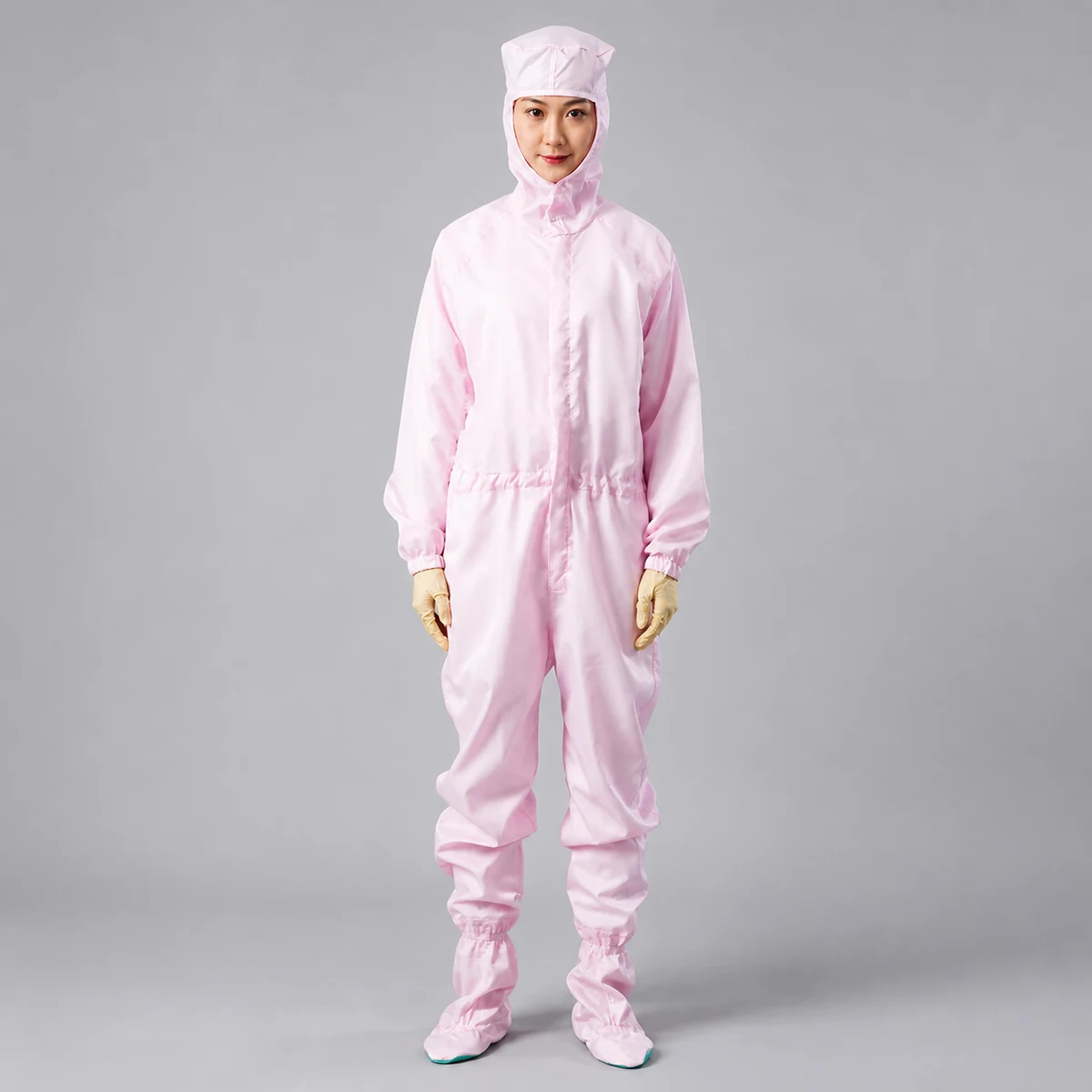 Autoclavable cleanroom hooded jumpsuit with socks