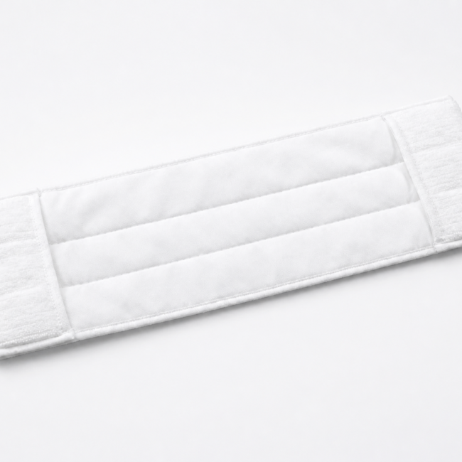 White 65g sterile cleanroom mop cover with stitched channels and textured end bands